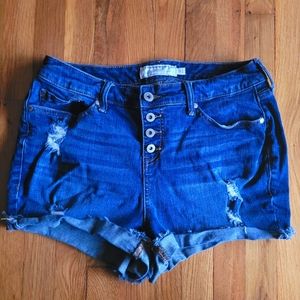 Torrid Button Fly Medium Blue Denim Shorts Cuffed or Raw Hem